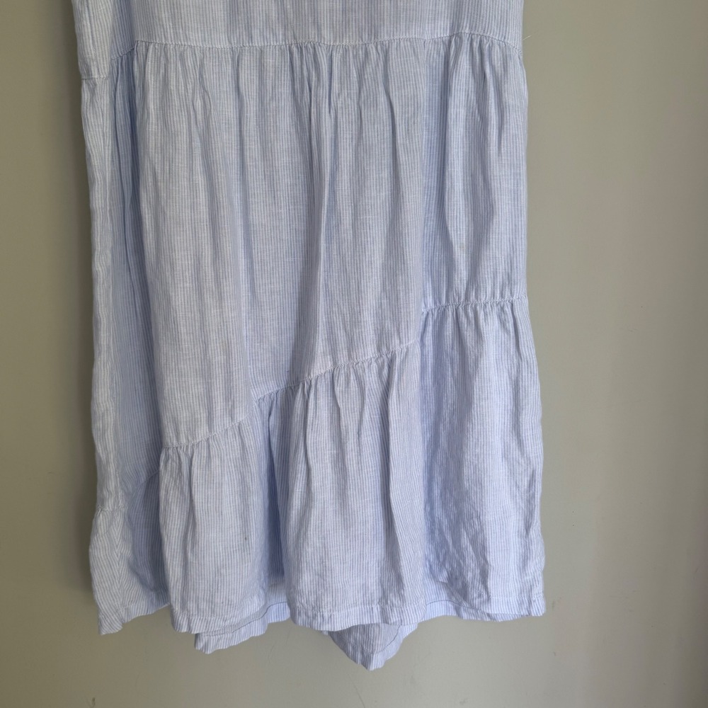 Lucky Brand 100% Linen Dress Blue Striped Tiered Skirt V-Neck Sleeveless Beachy - Picture 6 of 11